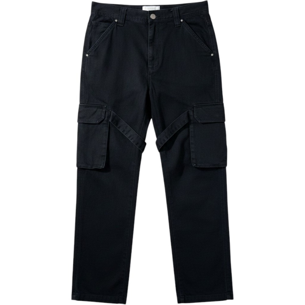 Standard Cloth Women Black Cargo Pants High Rise Strap Detail Ankle Zip